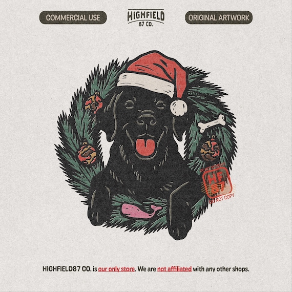 Black Lab Christmas Dog PNG, Santa Hat Wreath Shirt Design, Labrador Retriever Holiday Digital Download File for Dog Lovers