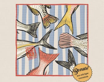 Fish Tail Pattern PNG Coastal Stripe Design, Fishing Illustration Graphic, Ocean Beach Style Shirt, Summer Digital Download