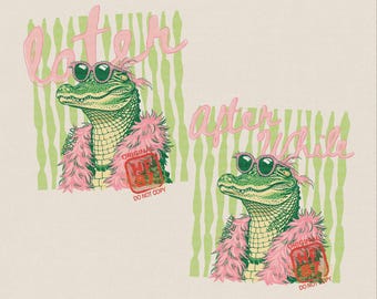 Later Gator PNG Preppy Girl Alligator Summer Design Cute Pink Coastal Trendy Graphic Digital Download Shirt Sublimation