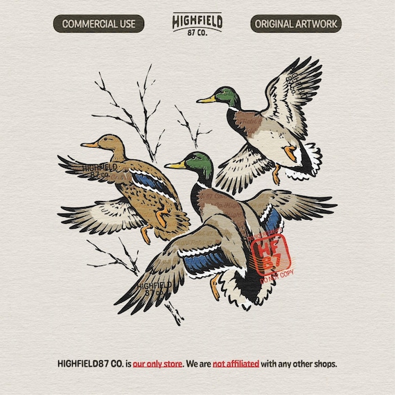 Mallard Duck PNG, Flying Duck Hunting Design, Waterfowl Shirt Graphic, Three Mallards in Flight Digital Download for Hunters