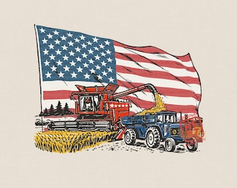 Patriotic Farming PNG: American Flag Tractor Shirt Design, Farmer Harvest 4th of July Digital Download
