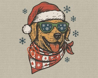 Golden retriever-kerst, png, vintage kerstmanhondkunst (digitale download)