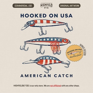 Fishing Lure PNG American Flag Fish Bait Hooked on USA Angler Design Patriotic Digital Download