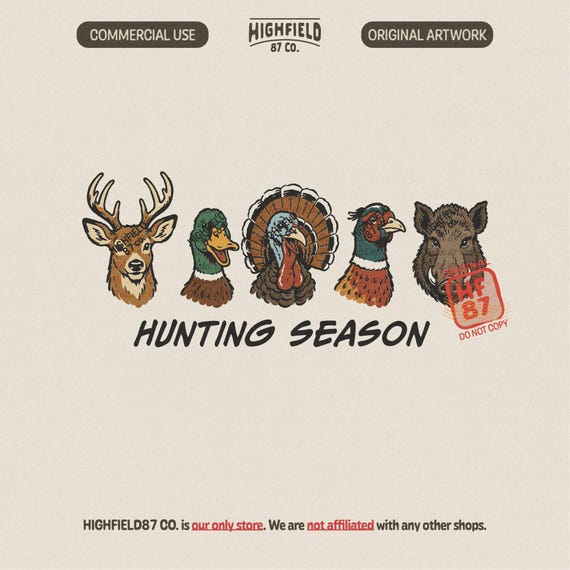 Hunting Season PNG: Deer Duck Turkey Pheasant Wild Boar Hunter Shirt Design, Fall Hunting Outdoorsman Digital Download File