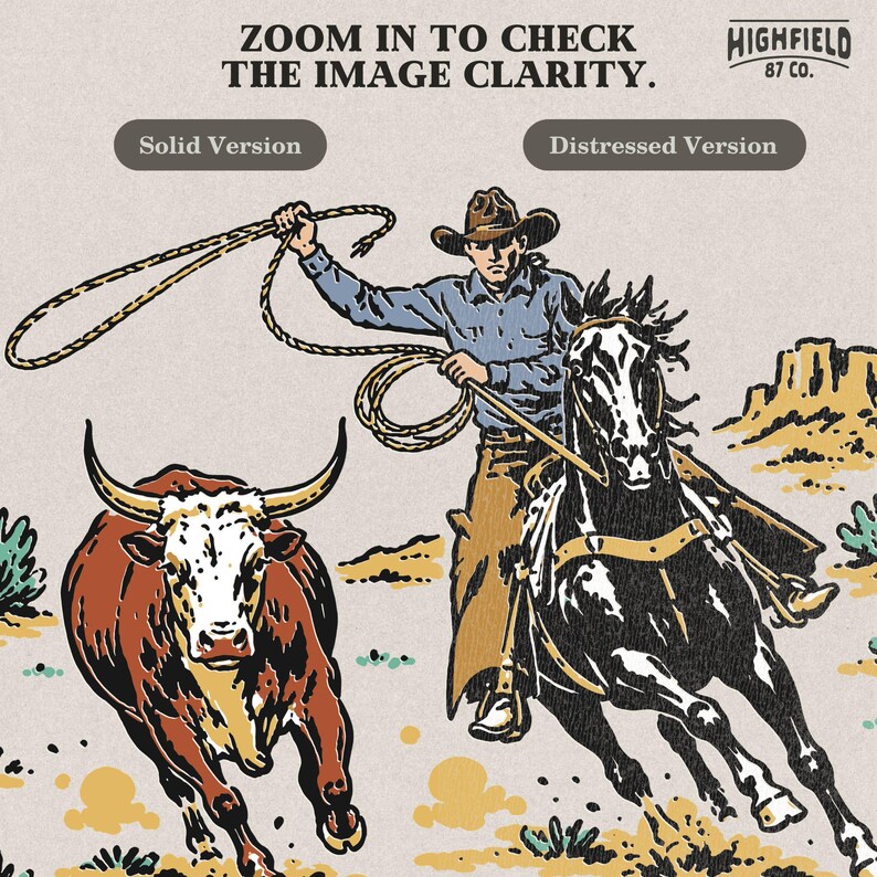 Steer roping PNG featuring a cowboy on horseback chasing a longhorn steer with a lasso in a classic rodeo ranch scene.