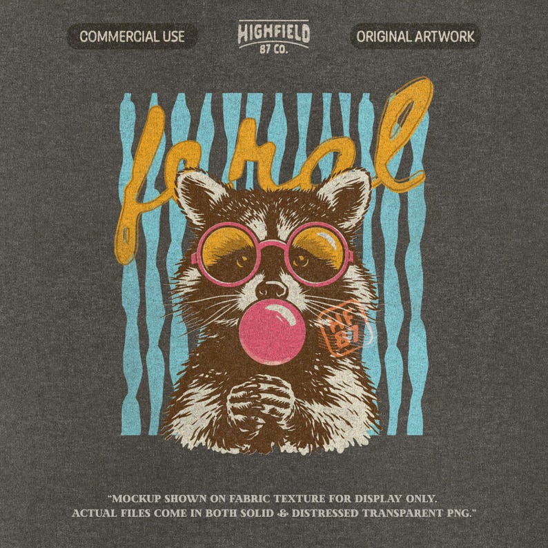 preppy raccoon with sunglasses and bubble gum for cute summer girl shirt designs and girly outfits