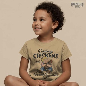 Farm mom PNG featuring a cute child and chicken design for moms raising kids, chickens, and country chaos.