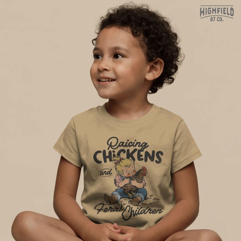 Farm mom PNG featuring a cute child and chicken design for moms raising kids, chickens, and country chaos.