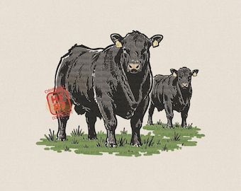 Black Angus Cow PNG : Black Cattle Farm Animal Design, Ranch Shirt Graphic for Western Country Digital Download