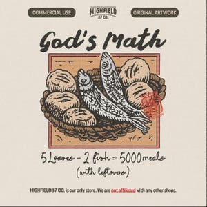 Gottes Mathe PNG, 5 Brote 2 Fische Christian Shirt Grafik, Jesus zieht 5000 Bibel Vers Design ein, digitaler Download