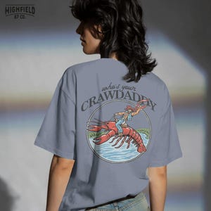 crawfish illustration in circular badge layout for outdoor humor and fishing shirt design