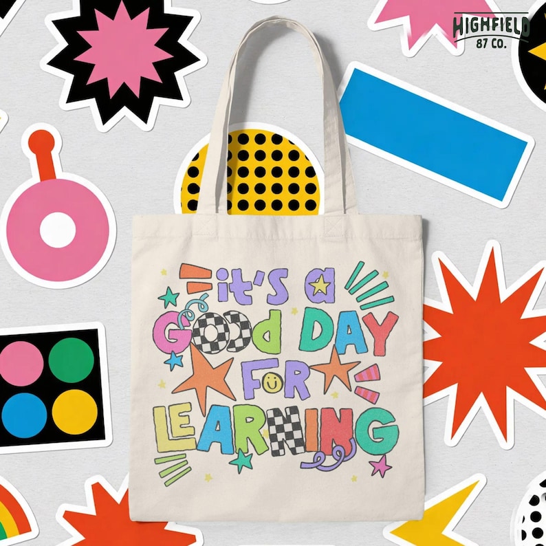 School spirit PNG with colorful fun lettering that says It’s a Good Day for Learning, designed for back to school season.