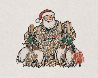 Duck Hunting Santa PNG: Camo Santa with Mallards, Christmas Hunting Sublimation Illustration, High-Resolution Instant-Download