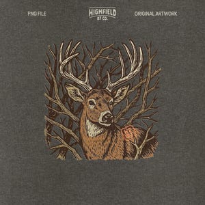 Whitetail buck png artwork showing a detailed deer with big antlers for deer hunting shirts