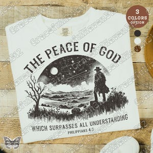 De vrede van God, cowboy en sterren Filippenzen 4:7 christelijk-westerse png, christelijk ontwerp, westers geloof png, bijbelvers, Jesus Lover png