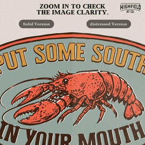 pocket crawfish design and back print with text put some south in your mouth, Cajun shirt PNG file
