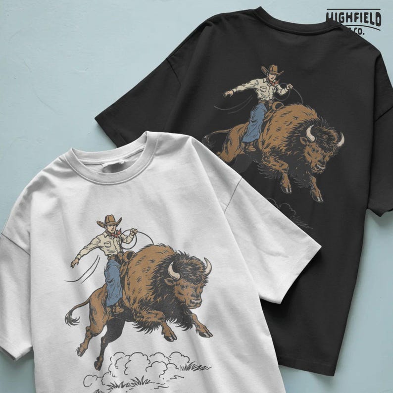 Cowboy Riding Bison PNG: Vintage Western Rider on Buffalo Graphic for ...