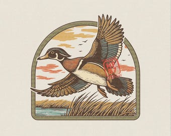 Wood Duck PNG, Waterfowl Hunting Shirt Design, Flying Duck Marsh Wildlife, Duck Hunter Gift Digital Download File