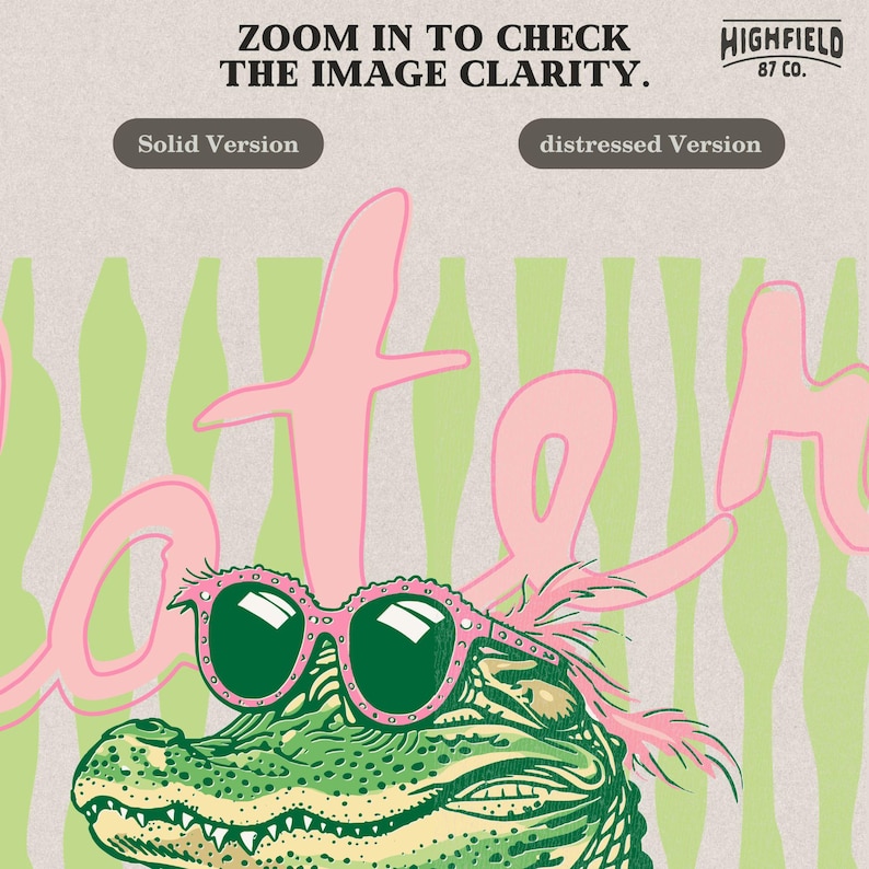 fashionable crocodile illustration with pink boa sunglasses and pastel background preppy aesthetic later gator design digital download png for apparel