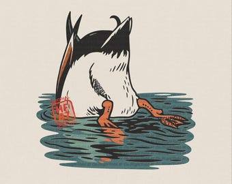 PNG divertido de caza de patos: Pato ánade real buceando, gráfico para camiseta de cazador de aves acuáticas, descarga digital de temporada de caza de patos