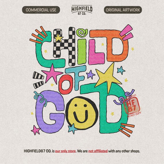 Child Of God PNG, Christian Kids Shirt Design, Colorful Faith School Doodle, Sunday School Digital Download File for Girls Boys