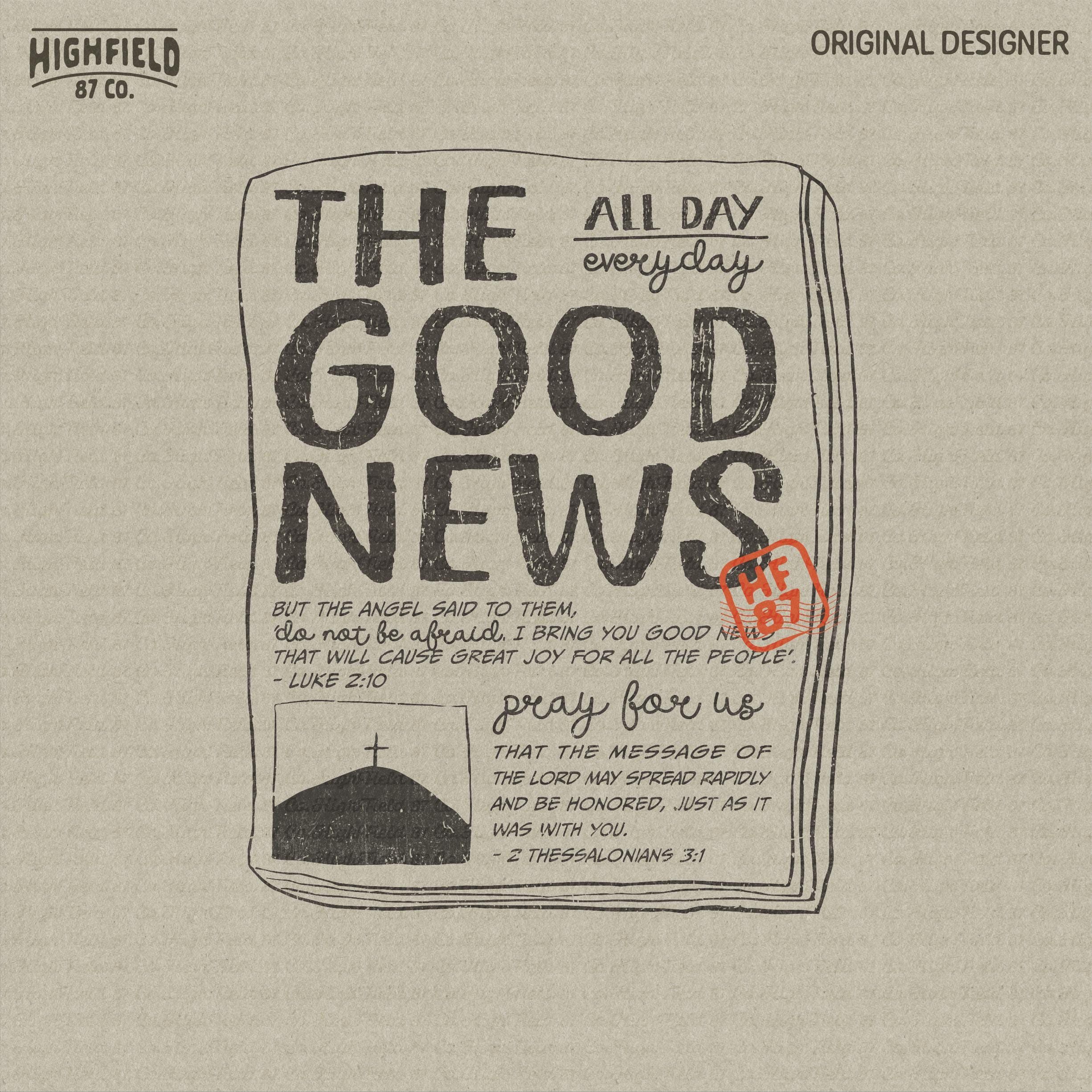 Luke 2:10, 2 Thessalonians 3, Good News Aesthetic Christian PNG Newspaper design Modern Christian Vintage Biblical PNG western faith png