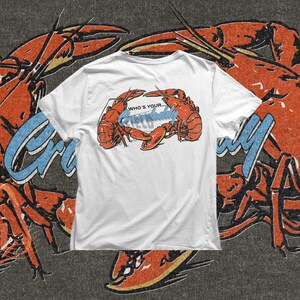 Crawfish boil shirt design with two detailed red crawfish illustration, digital PNG download.