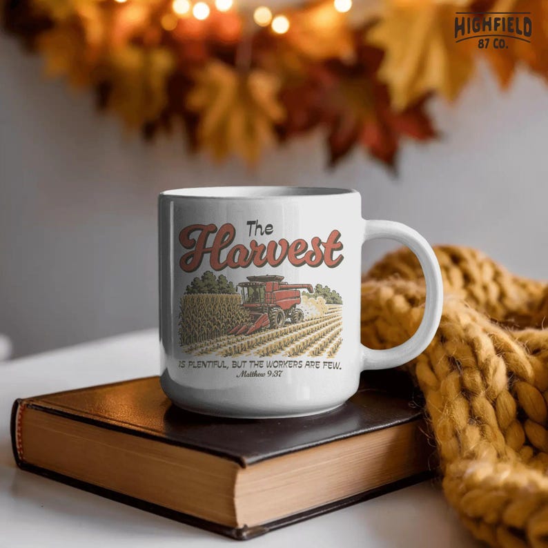 Digital download PNG featuring The Harvest combine field artwork for fall harvest, Thanksgiving, and Christian farmer shirts.