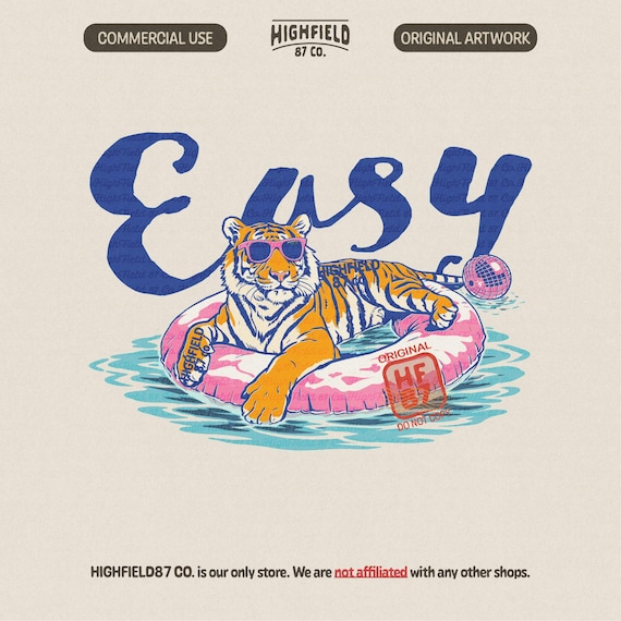 Easy Tiger Summer PNG, Funny Pool Float Tiger PNG, Easy Tiger Style Sunglasses Design for T Shirt, Beach Vacation Digital Download