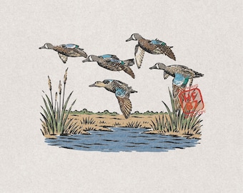 Blue Winged Teal Hunting PNG, Flying Ducks Waterfowl Hunter Shirt Design, Marsh Duck Season Digital Download Gift