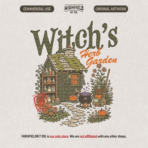 Witchs Herb Garden PNG, Halloween Witch Cottage Shirt Design, Potion Cauldron Pumpkin Digital Download for Fall Witchy Shirts