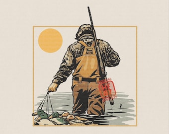 PNG de caza de patos: Cazador de aves acuáticas con botas de agua y ánades reales, camiseta de deportista al aire libre para la temporada de caza (archivo de descarga digital)