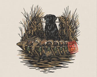 Duck Hunting Dog PNG, Black Lab Retriever Blind Design, Mallard Waterfowl Hunting Shirt Digital Download