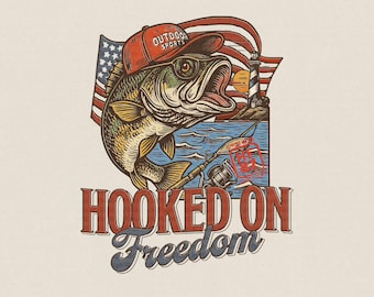 Patriotic Bass Fishing PNG: Hooked on Freedom Angler Graphic 4th of July Fishing  USA 250 Years (Digital Download)