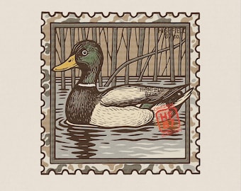 Mallard Duck PNG : Marsh Waterfowl Hunting Design, Stamp Frame Outdoor Summer Shirt Digital Download