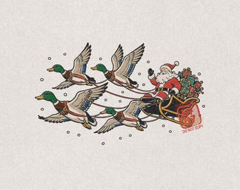 Santa Duck Hunting PNG: Mallard Sleigh Christmas Waterfowl Illustration, Outdoorsman Sublimation Artwork, Digital Download