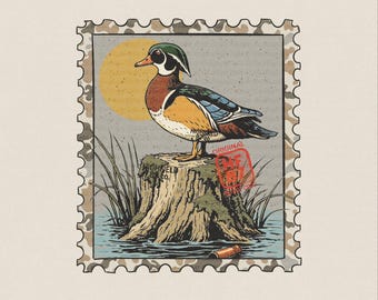 Wood Duck PNG Illustration: Vintage Camo Stamp Frame (Digital Download)
