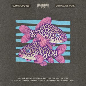cute fish png leopard print fish design in pink and purple colors trendy aesthetic fish graphic for tshirt printing