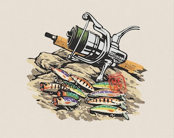 Fishing Lure PNG : Spinning Reel and Tackle, Freshwater Fisherman Shirt Graphic Digital Download