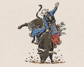 Rodeo Bull Rider PNG : Western Cowboy Bull Riding Design, Rodeo Shirt Graphic for Cowboy Dad Digital Download
