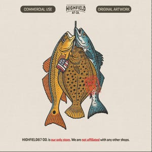Patriotic Fishing PNG with Redfish Flounder Trout Illustration for Shirts Saltwater Angler Artwork Digital Download
