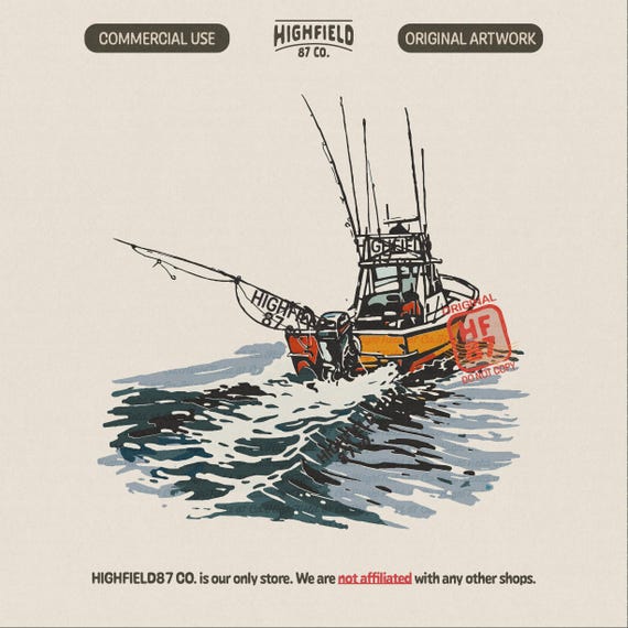 Offshore Fishing Boat PNG, Deep Sea Fishing Design, Sportfishing Graphic for Angler Shirt, Coastal Digital Download