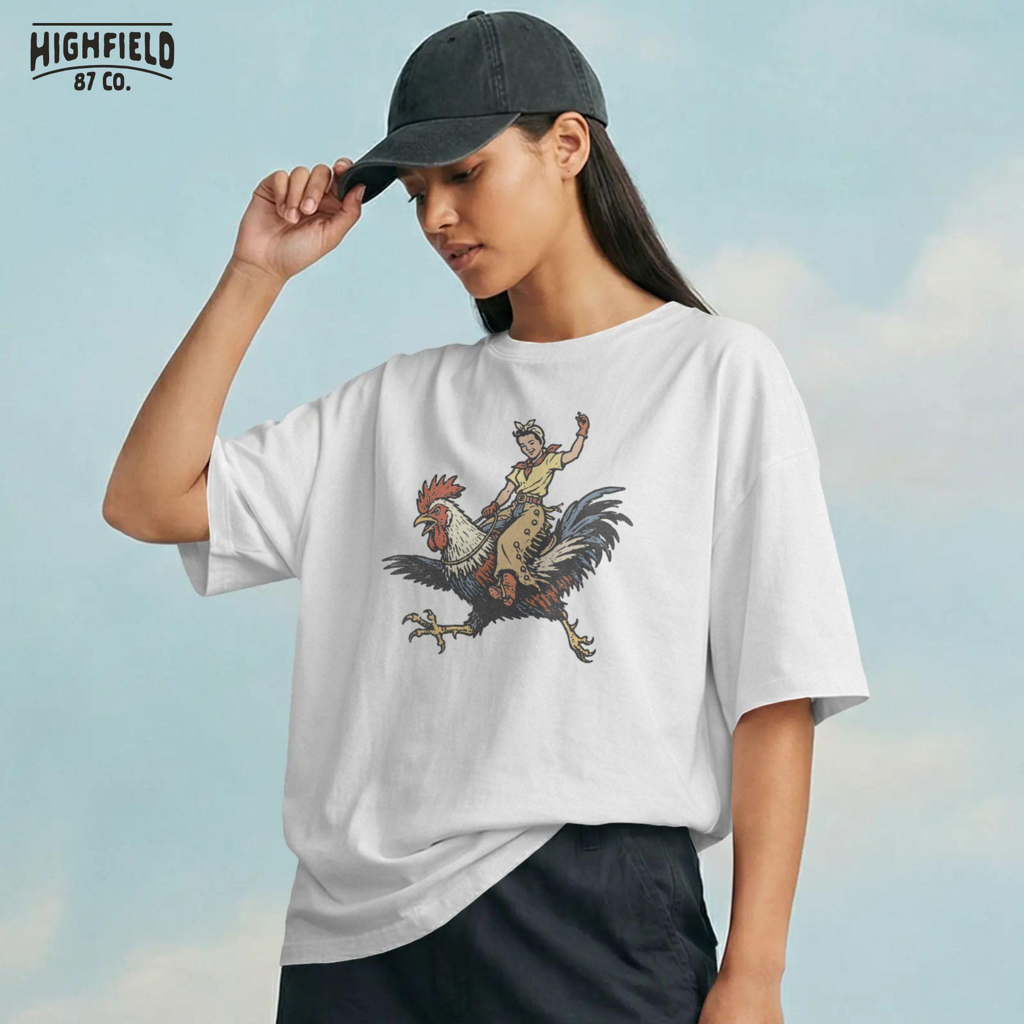 Person Riding A Roster Funny Cowgirl Rooster PNG, Vintage Western Chicken Graphic, Girl Riding ...