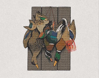 Duck Strap PNG, Mallard Ducks on Board Hunting Shirt Design, Waterfowl Hunter Gift Digital Download File for Duck Hunters