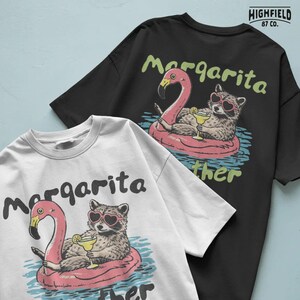 drinking raccoon artwork with margarita and sunglasses floating on water, beach shirt png