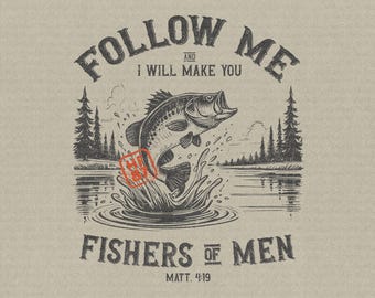 Fishers of Men PNG, Retro Christian Bible Verse Design (Digital Download)