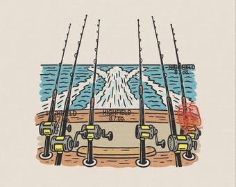 Deep Sea Fishing PNG, Offshore Rod Setup Design, Sportfishing Boat Graphic, Ocean Fishing Shirt Digital Download