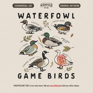Waterfowl Game Birds Duck and Goose Chart Artwork, Hunting Bird Species Design, Digital Download