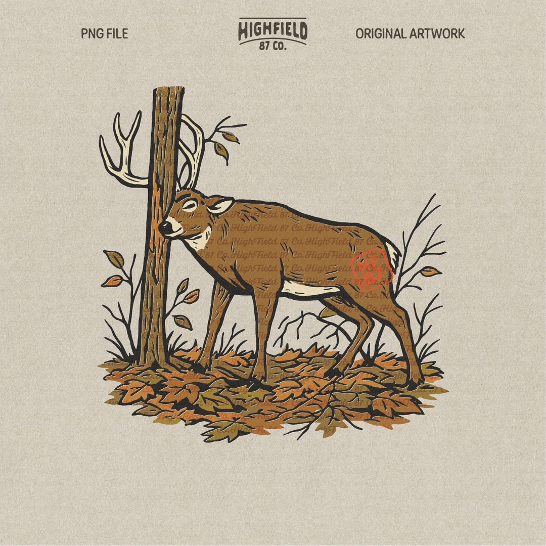 Whitetail Buck Rubbing Tree PNG, Rut Season Hunting Art (digital ...