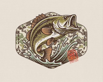 Largemouth Bass PNG Camo Fishing Shirt Graphic Outdoor Bass Fishing Digital Download File For Fishermen And Anglers